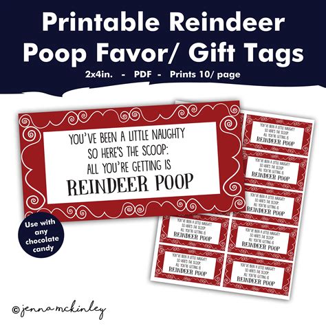 Printable Reindeer Poop Rhyme Christmas Party Favor Labels White