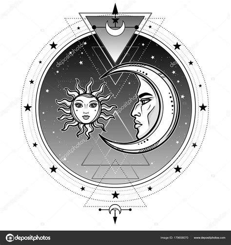 Mystical Symbols Sun Moon Image Man Woman Sacred Geometry Alchemy Stock Vector Image by ...