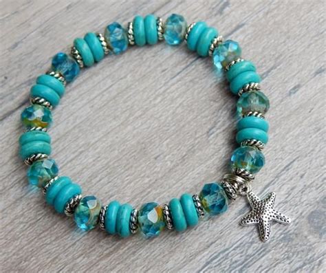 Turquoise Blue Ocean Inspired Bracelet Ocean Jewelry Starfish Charm