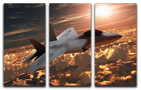 F22 Fighter Jet at Sunset 3 Split Panel Canvas Print | Canvas Art Rocks ...