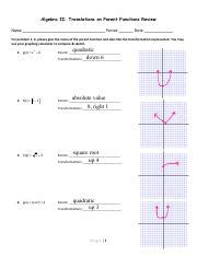 Parent Function Worksheet Algebra Ii Translations On Parent