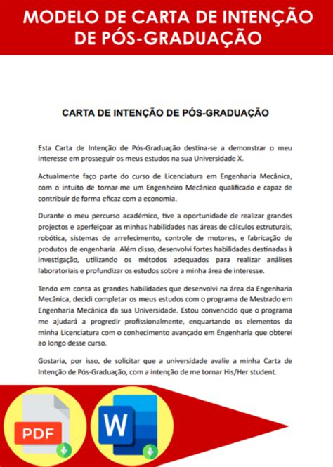 Modelo De Carta De Intenção Para Mestrado Formato Word