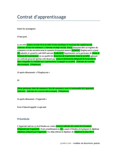 Contrat D Apprentissage DOC PDF Page 1 Sur 4