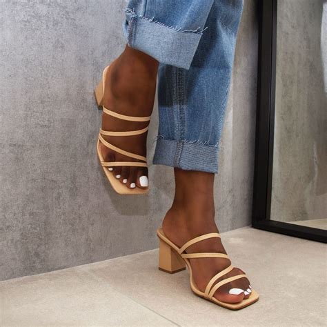 Rexel Nude Lizard Print Strappy Mid Heel Mules