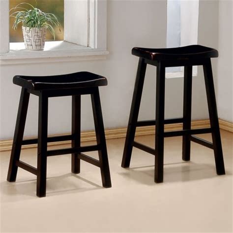 Bowery Hill 24 Wooden Backless Counter Stool In Black Set Of 2 2