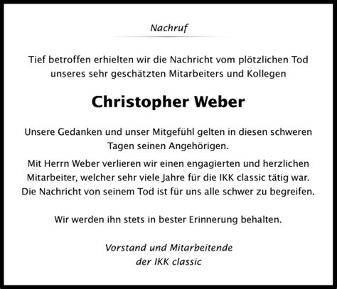 Traueranzeigen Von Christopher Weber Wirtrauern