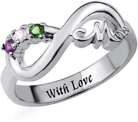 Infinity Ring With Birthstones Moms Ring With Inner Engraving