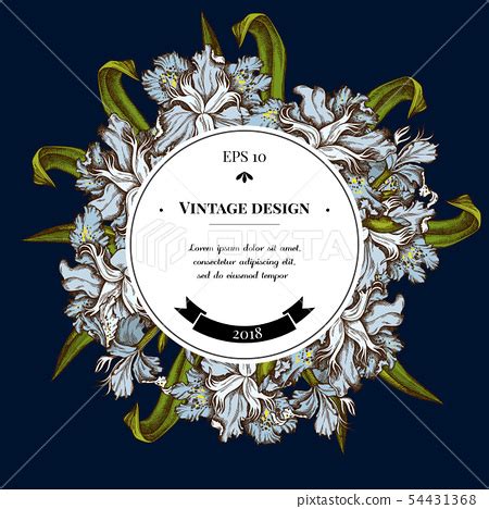 Badge Over Design With Iris Japonica Stock Illustration