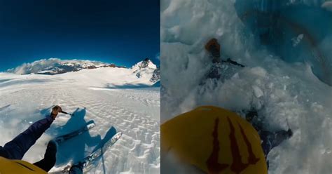 Terrifying Gopro Footage Of Skier Plunging Into Deep Glacier Crevasse