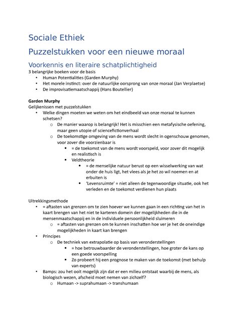 Samenvatting Boek Puzzalstukken Voor Een Nieuwe Moraal Ethiek UCLL