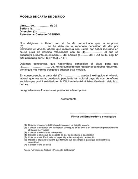 Formato De Carta De Despido Justificado Image To U