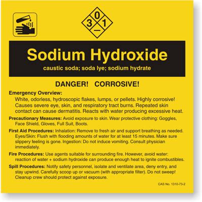 Right To Know Chemical Sodium Hydroxide Label SKU LB 1584 115