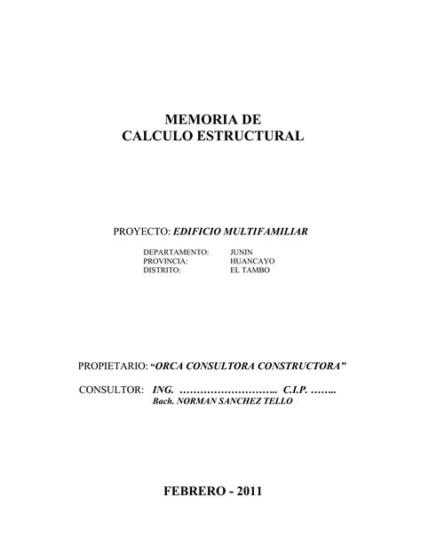 Memoria Calculo Estructural Edif Mult El Tambo Contenido Pdf