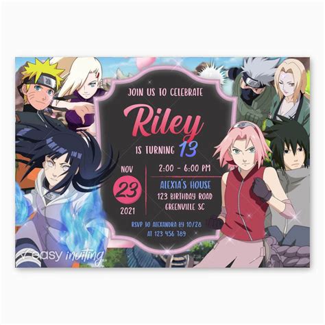 Naruto Girls Birthday Invitation Easy Inviting