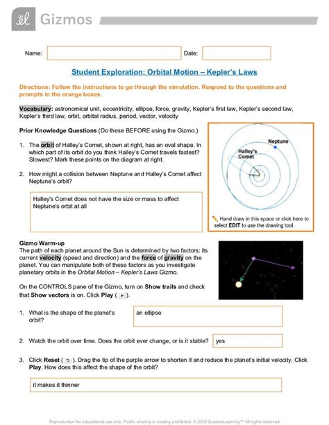 Kepler S Law Worksheet