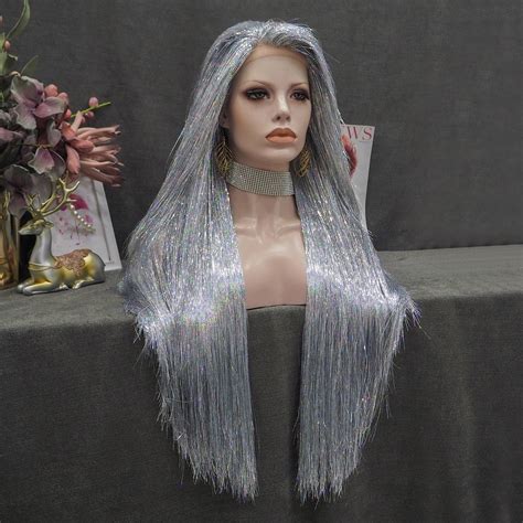 Sandy Silver Gray White Full Tinsel Long Straight Wig Imstyle Wigs