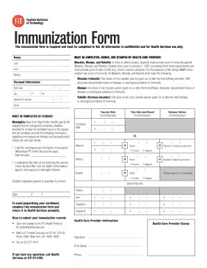 Fillable Online Fitnyc Health And Immunization Form Fitnyc Fax Email