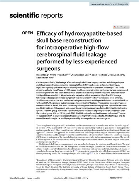 PDF Efficacy Of Hydroxyapatite Based Skull Base Reconstruction For