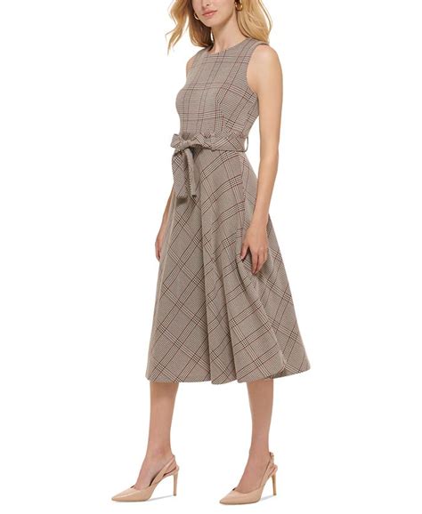 Calvin Klein Petite Plaid Belted A Line Midi Dress Macys