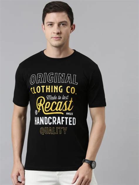 Buy Recast Men Black Typography Pure Cotton Round Neck T Shirt L Online