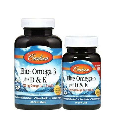 Carlson Elite Omega-3 plus D & K Natural Lemon -- 90 Softgels - Vitacost