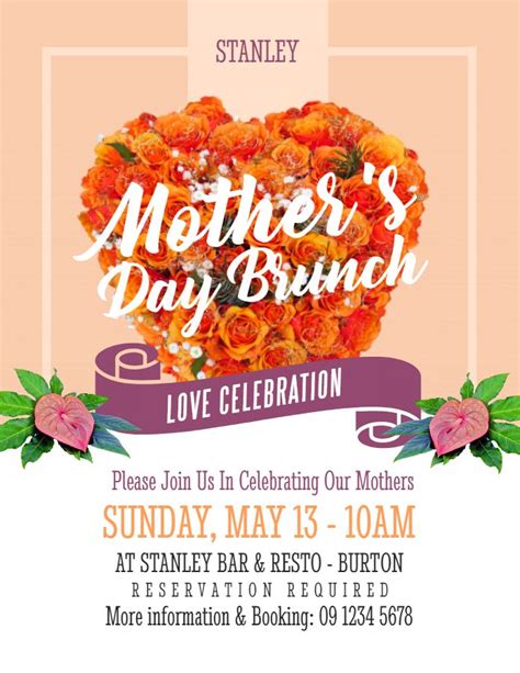 Printable mother's day brunch poster template - orange | Mothers day ...