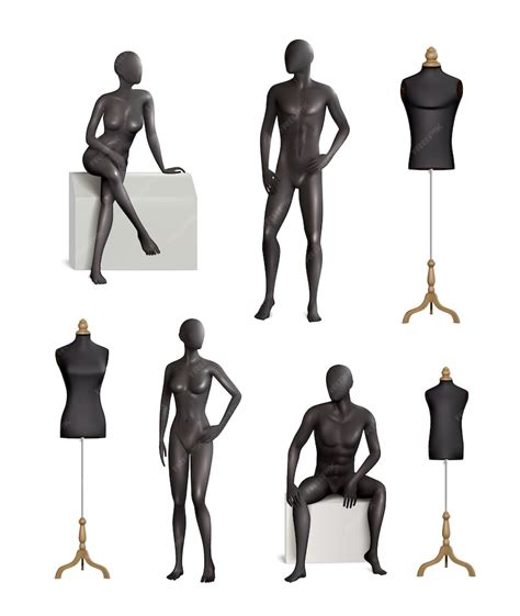 Manequim Realista - Conjunto colorido realista de manequins de imagens de manequim preto ...