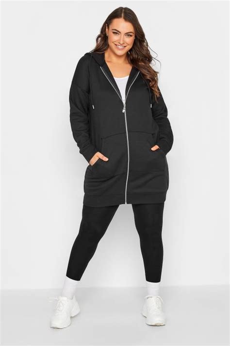 Curve Plus Size Black Longline Zip Hoodie Yours Clothing