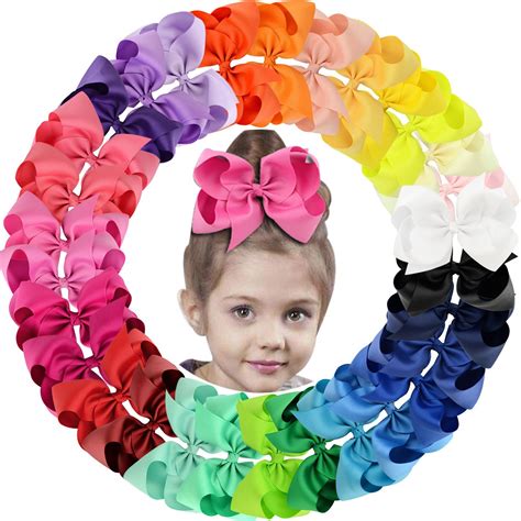 30pack 6in Grosgrain Ribbon Hair Bows Baby Girls Clips Large Big Hair