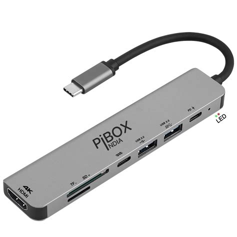 Pibox India Usb C Hub Dock 7 In 1 Aluminum Type C Adapter With 4k Hdmi Port Usb 3 0 Port