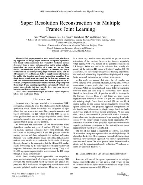 PDF Super Resolution Reconstruction Via Multiple Frames Joint Learning