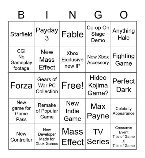 Xbox Showcase 2023 Bingo Card