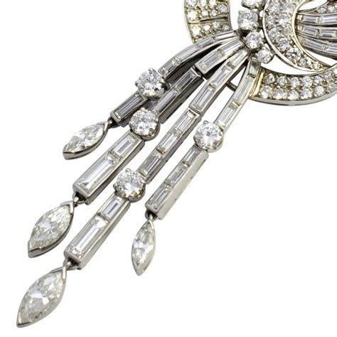 Mid Century Diamond Platinum Spray Brooch Plaza Jewellery English