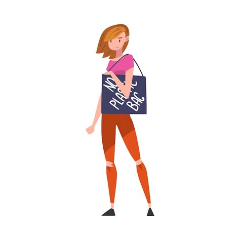 Premium Vector Fashionable Girl Standing With Shopping Bag With No