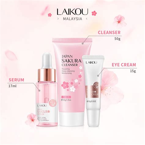 Laikou Sakura Foam Cleanser Face Wash Remove Wrinkle Eye Bag Serum Anti