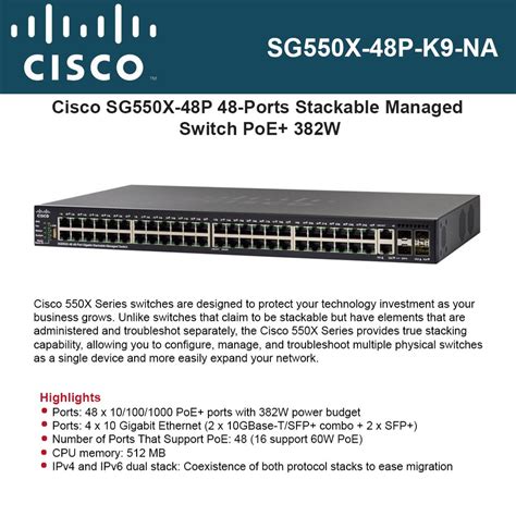 Cisco SG550X Switch SG550X 48P 48 Ports Stackable Managed Switch PoE