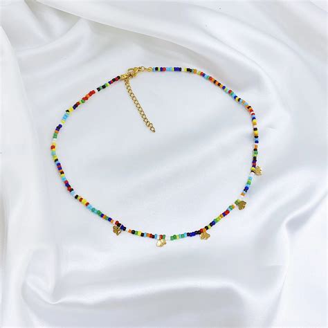 Czeski Handmade Rainbow Koraliki Choker Naszyjnik Boho Cukierki Kolor