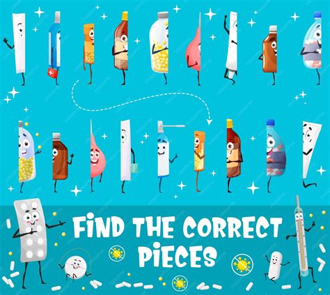 Premium Vector | Find correct pieces game worksheet cartoon pills