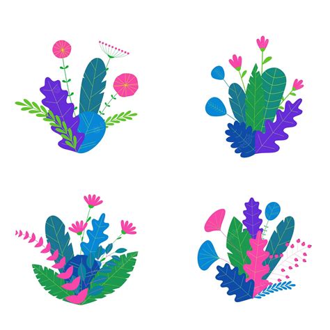 Fondo De Plantas Y Hojas De Degradado De Neón De Moda En Estilo Plano Vector Premium