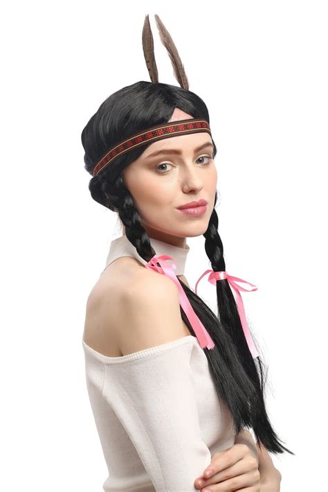 Lady Party Wig Fancy Dress Indian Woman Native American Squaw Long