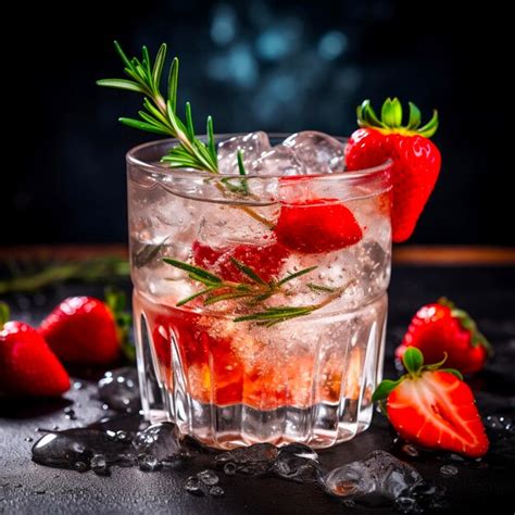 Cocktail Gin Tonic Mit Eis Erdbeeren Und Rosmarin Ein Eiskaltes