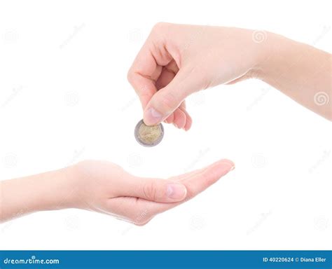 Empty Female Palm and Hand Holding Euro Coin Isolated on White Stock Photo - Image of finance ...