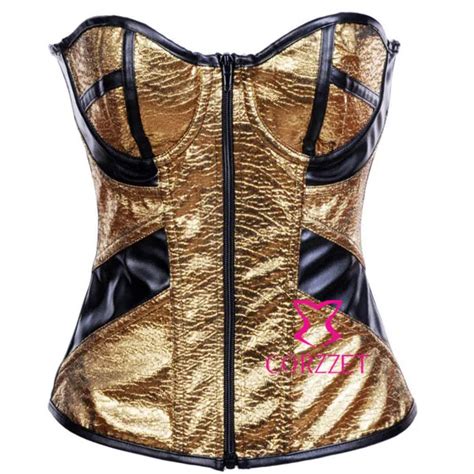 Slimming Body Shaper Ladies Zipper Gold Corset Top Sexy Pvc Corsettes