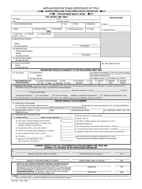 Tx 130 U 2009 Fill And Sign Printable Template Online Us Legal Forms