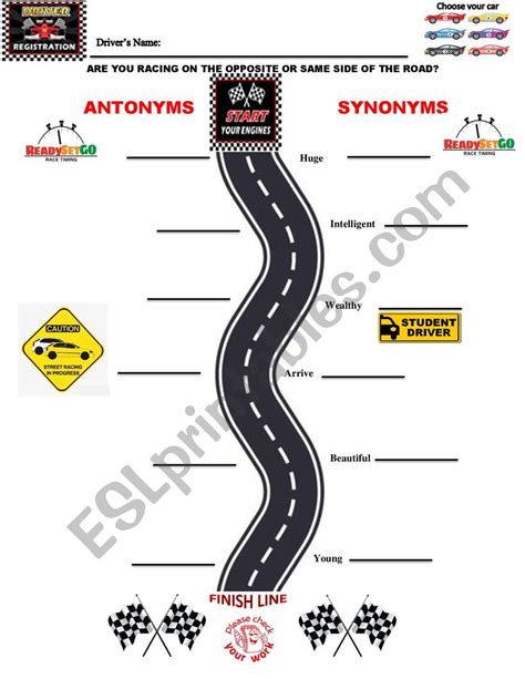 Antonym And Synonym Race Esl Worksheet By Murtle29