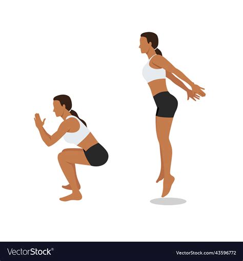 Woman Doing Jump Squat Exercise Flat Royalty Free Vector