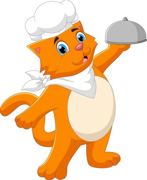 Premium Vector Cartoon Chef Cat Carrying Food Tray