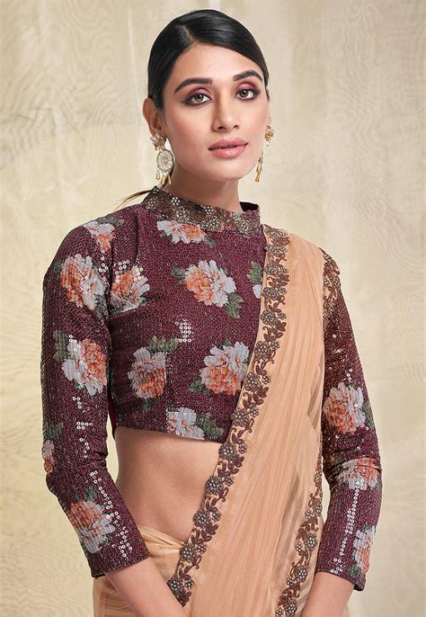 Buy Woven Georgette Brasso Saree In Peach Online Sbha3350 Utsav Fashion