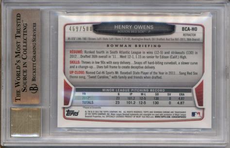 2013 Bowman Chrome Prospect Autograph Refractor Henry Owens Auto 500