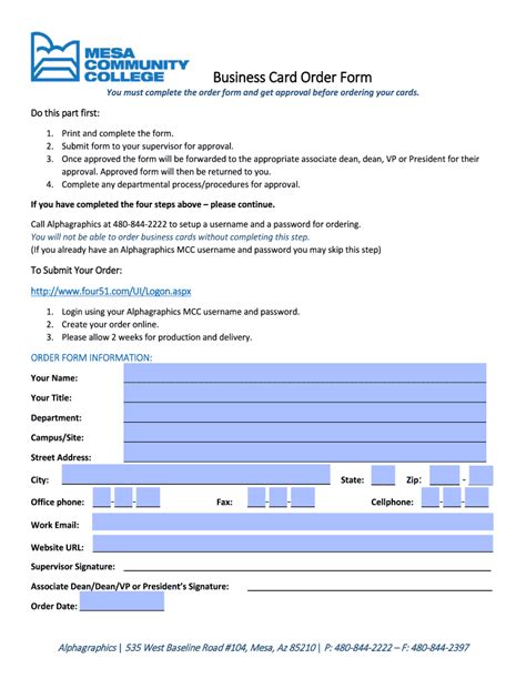 Fillable Online Mesacc You Must Complete The Order Form And Get